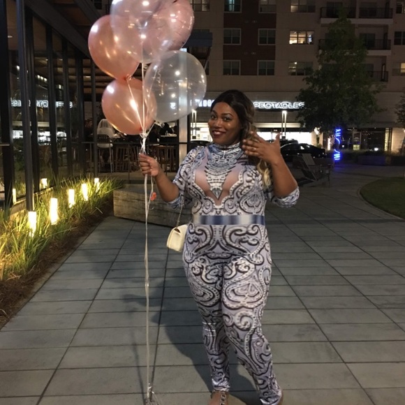 COPY - Light Blue/ White Designed Bodycon Jumpsuit - Picture 3 of 7